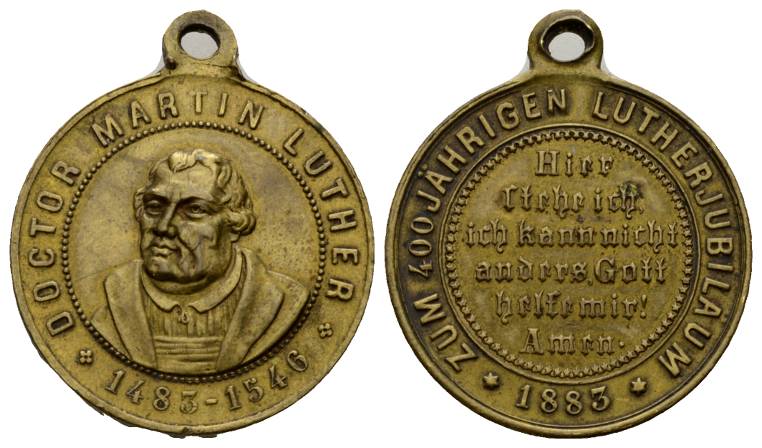  Medaille 1883 - Martin Luther; Messing; tragbar, 11,77 g; Ø 28 mm   