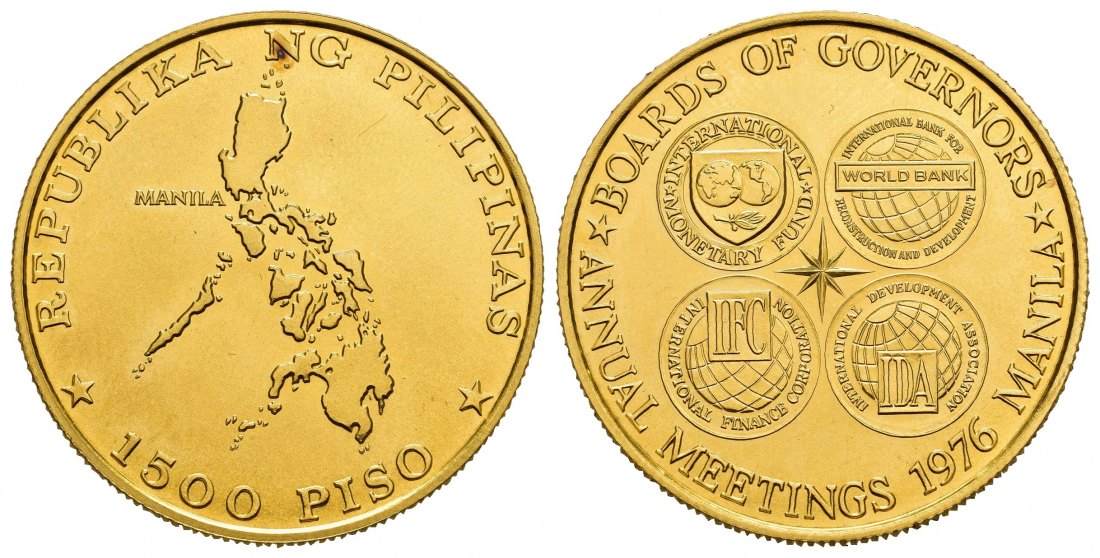 PEUS 8603 Philippinen 18,5 g Feingold. Tagung des Internationalen Währungsfonds 1500 Piso GOLD 1976 Uncirculated