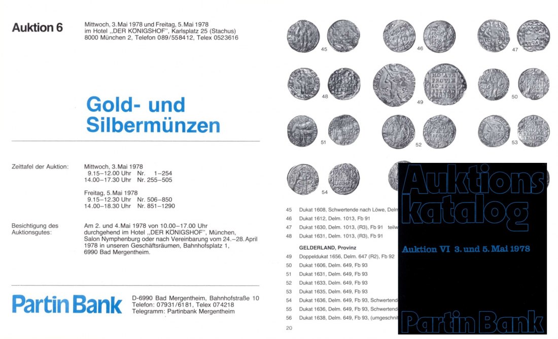  Bankhaus Partin Auktion 06 (1978) Große Serie Dukaten der Niederlande / Deutsche Münzen bis 1800   