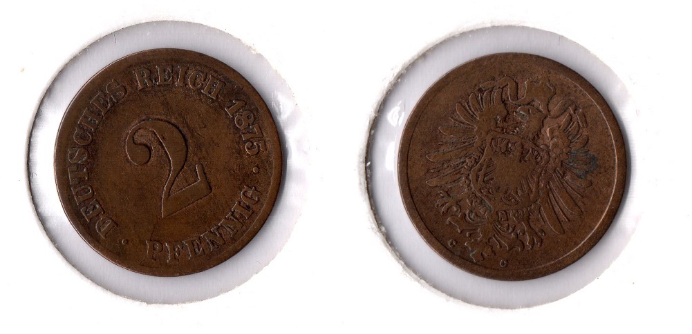  Kaiserreich 2 Pfennig 1875 -C- Sehr Schön Jaeger 2.   