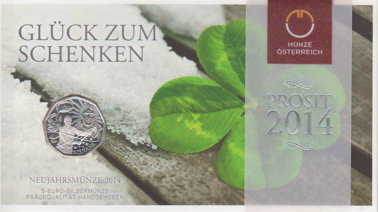  Offiz 5€ Silbermünze Österreich *Glück braucht Bräuche - Neujahrsmünze* 2014 *hgh* max 50.000St!   
