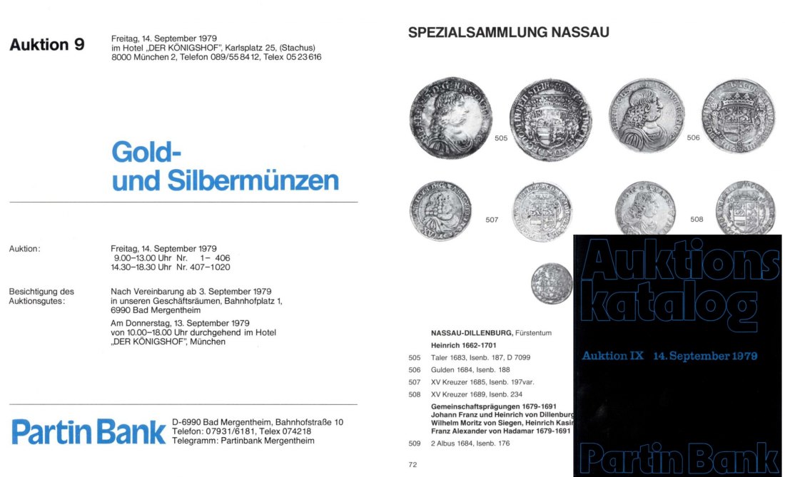  Bankhaus Partin Auktion 09 (1979) Gold und Silbermünzen ua. Spezialsammlung Nassau   