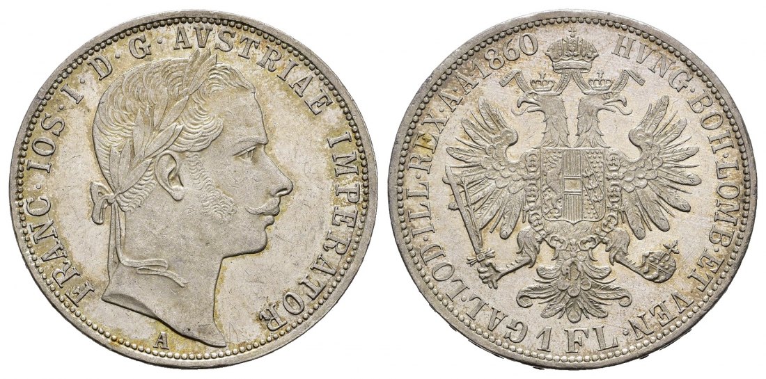 PEUS 8644 Ungarn 11,11 g Feinsilber. Franz Joseph (1848 - 1916) 1 Florin SILBER 1860 Fast Stempelglanz