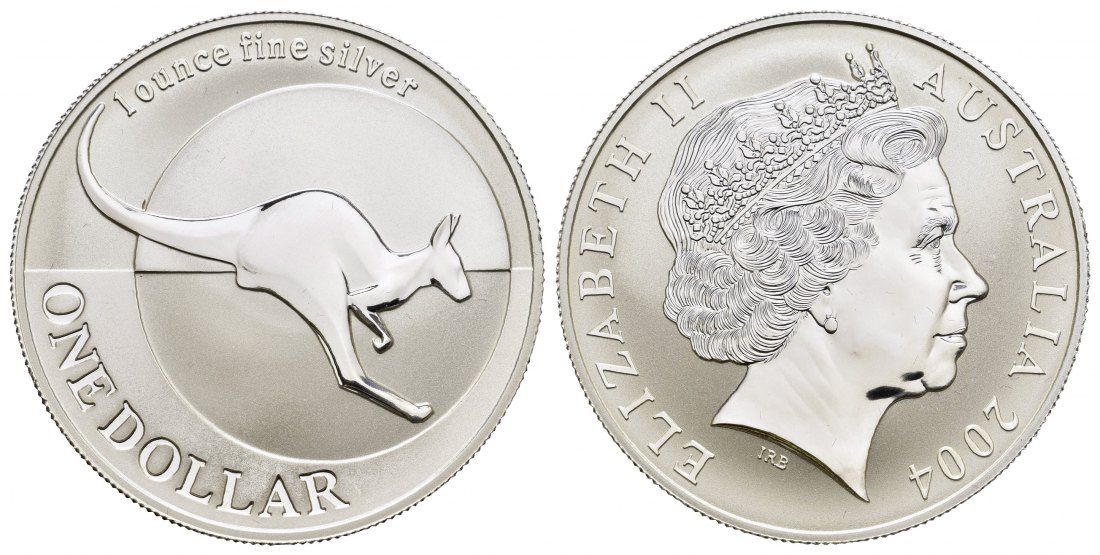 PEUS 8649 Australien 31,1 g Feinsilber. Känguru vor Halbkreis Dollar SILBER 2004 Uncirculated (in Kapsel)