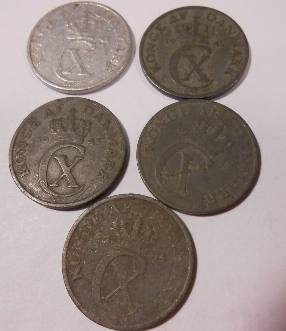  e.35 Dänemark 2 Öre 1941, 1942, 2x 1943 und 1945   