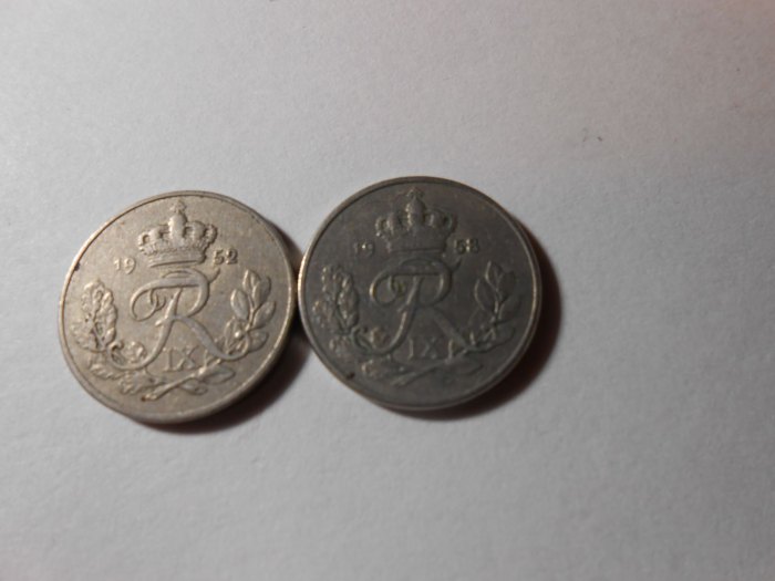  e.42 Dänemark 10 Öre 1952 + 1958   