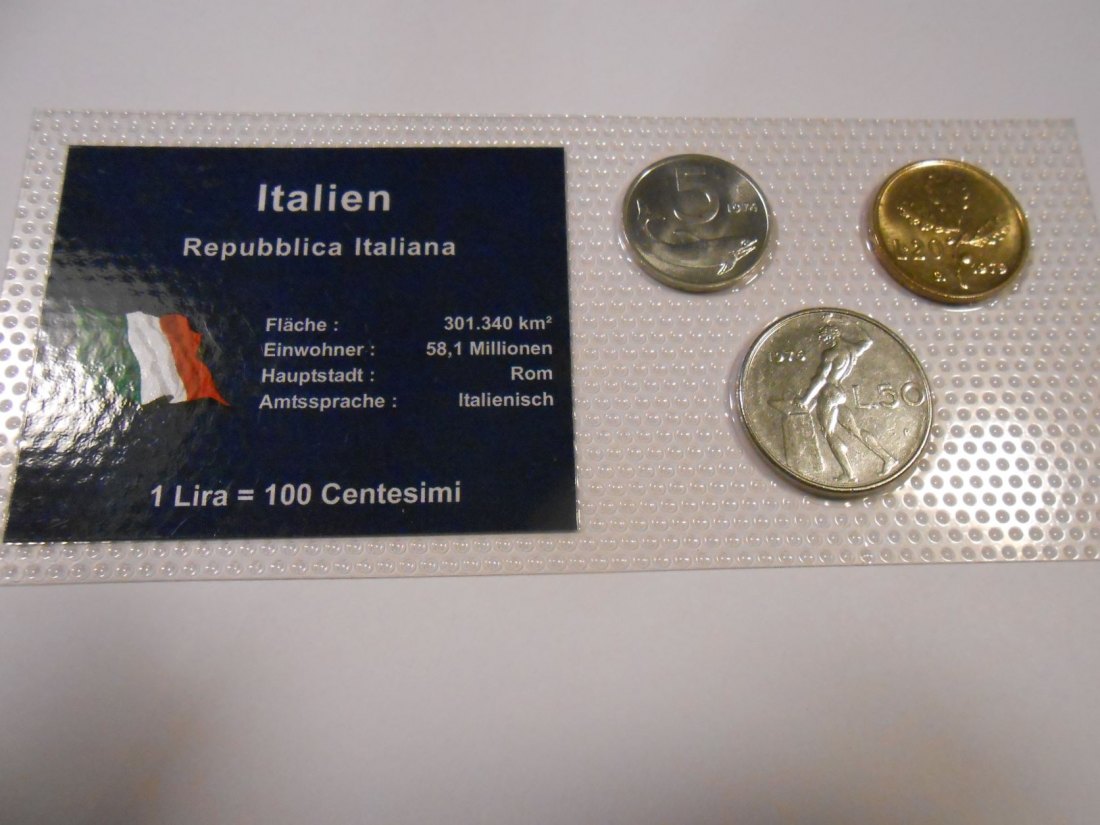  Italien 3 diverse Kursmünzen diverse Jahrgänge,  im Blister   