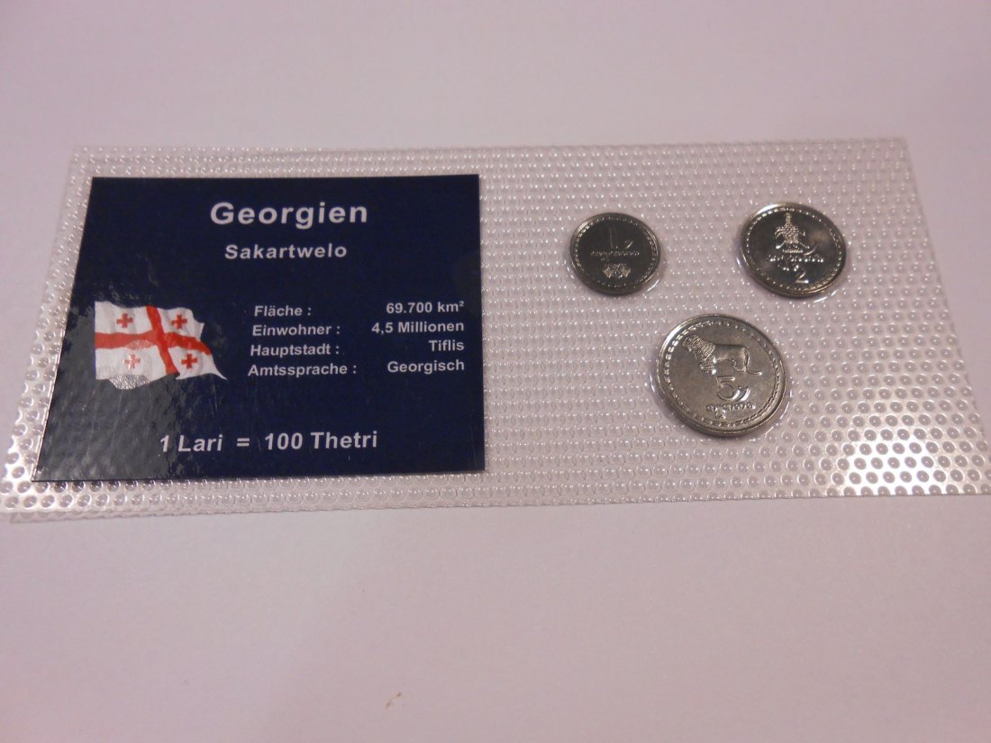  Georgien 3 Kursmünzen, alle 1993, Georgien im Blister   
