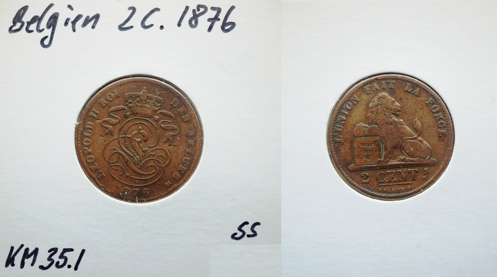  Belgien, 2 Centimes 1876   
