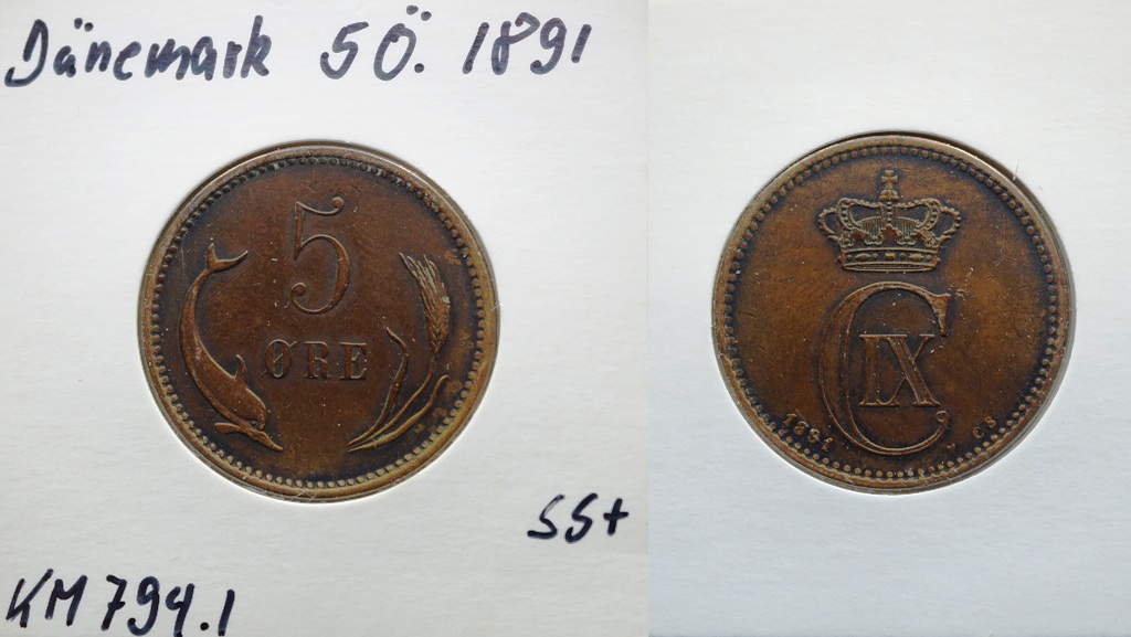  Dänemark 5 Öre 1891   