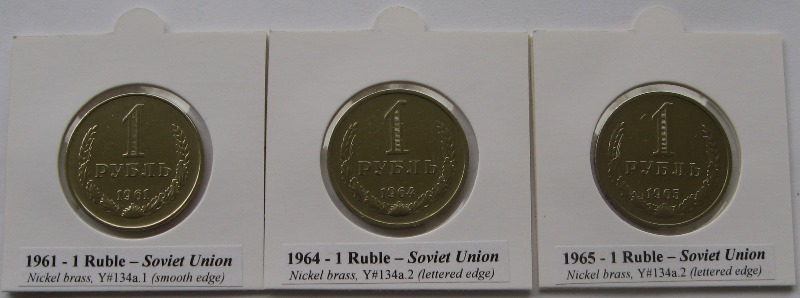  1961-1965,USSR, a set 1-Ruble Soviet coins   