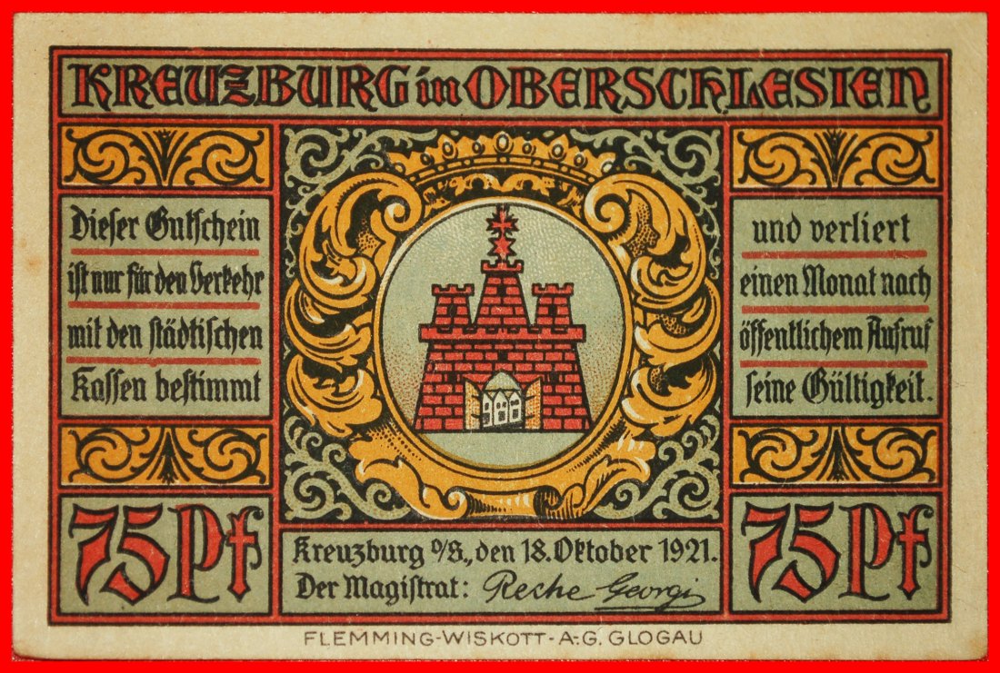  * POLEN: DEUTSCHLAND KREUZBURG ★ 75 PFENNIG 1921 KNACKIG! KLUCZBORK! ★OHNE VORBEHALT   