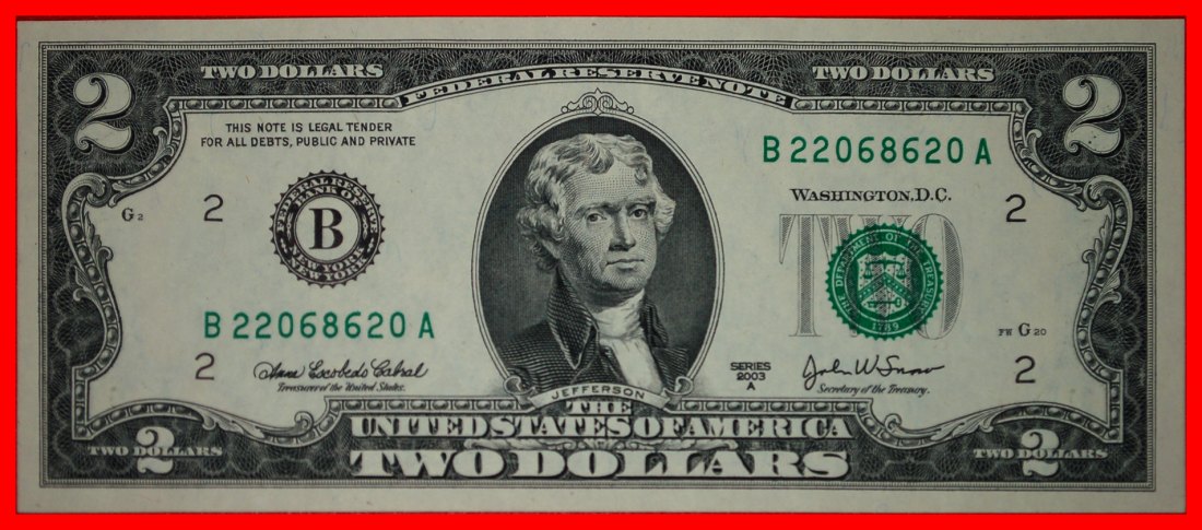 * JEFFERSON (1801-1809): USA ★ 2 DOLLARS 2003! COMMEMORATIVE 1976-2017! ★LOW START ★ NO RESERVE!
