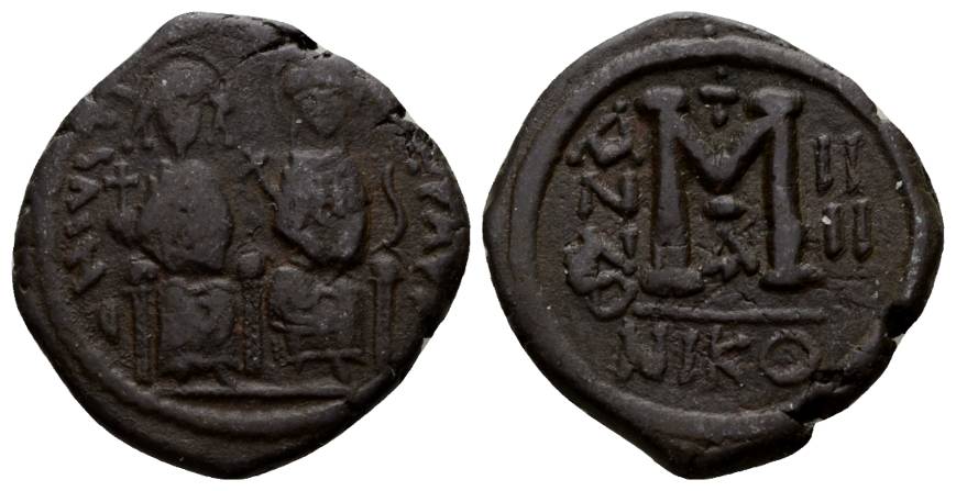  Antike, Byzanz (Justin II & Sophia), Bronze MIB 46; 13,75 g   