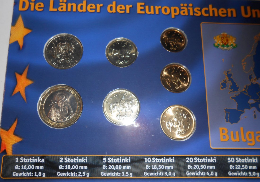  Bulgarien 7 diverse Kursmünzen zw. 1999-2004, vor dem €URO-Beitritt 2007 im Folder   