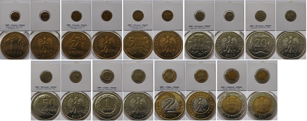  2009, Polen, ein kompletter Satz polnischer Umlaufmünzen   