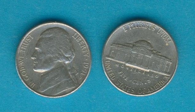  USA 5 Cents 1991 P   