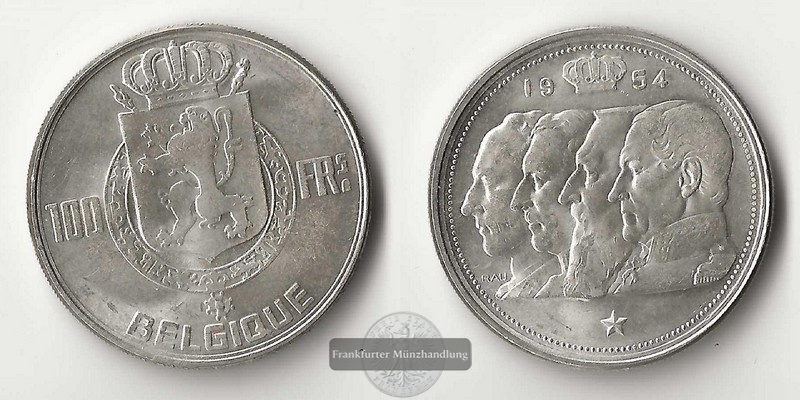  Belgien  100 Francs   1954  FM-Frankfurt Feinsilber: 15,03g   