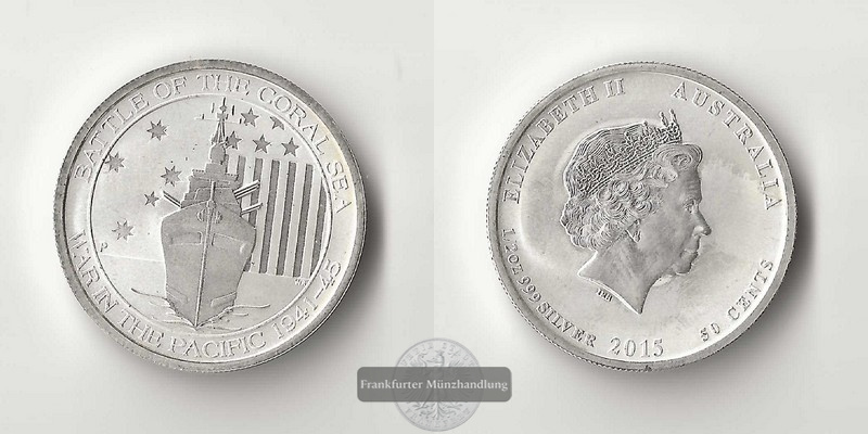  Australien, 50 Cents  2015   Battle of the Coral Sea  FM-Frankfurt  Feinsilber: 15,55g   