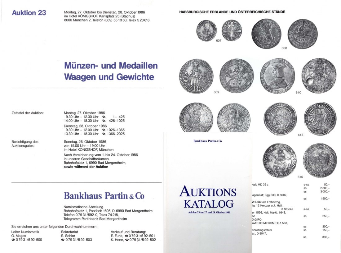  Bankhaus Partin Auktion 23 (1986) Münzen & Medaillen ,Waagen & Gewichte Serie Habsburgische Erblande   