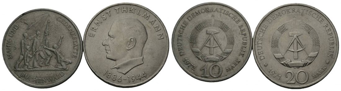 DDR; 2 Münzen; 10/20 Mark 1972/1971   