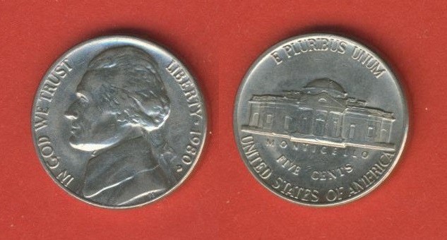  USA 5 Cents 1980 P   