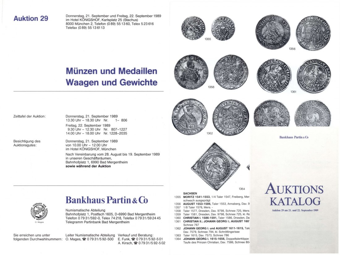  Bankhaus Partin Auktion 29 (1989) Münzen aus Gold & Silber ,Serien Bayern ,Sachsen ,Münzwaagen   