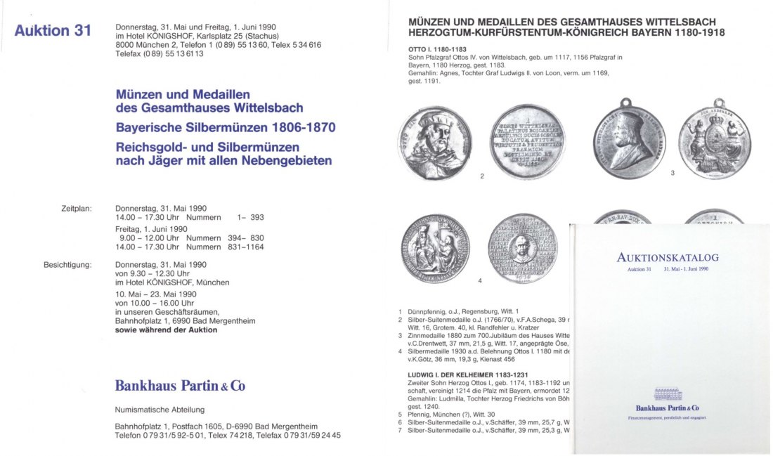  Bankhaus Partin Auktion 31 (1990) Sammlung Bayern - Münzen & Medaillen des Gesamthauses Wittelsbach   