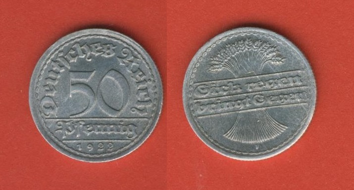  Weimar 50 Pfennig 1922 F   