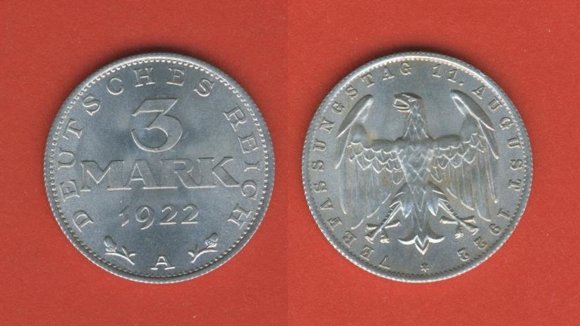  Weimar 3 Mark 1922 A mit Inschrift   