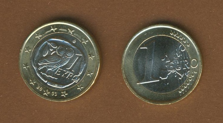  Griechenland 1 Euro 2003 bankfrisch aus der Rolle entnommen   