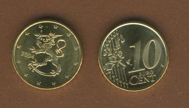  Finnland 10 Cent 2004 bankfrisch aus der Rolle entnommen   