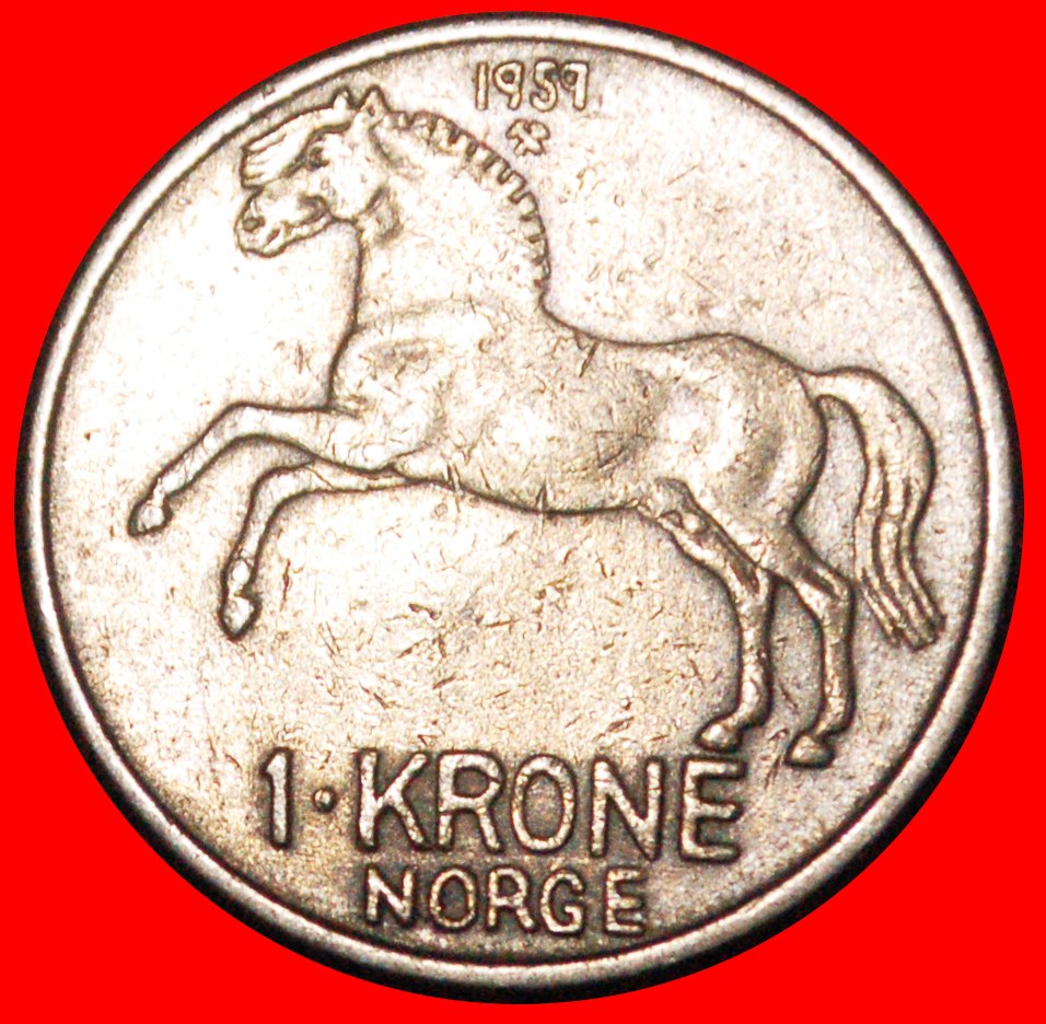 * HORSE (1958-1973): NORWAY ★ 1 CROWN 1959 UNCOMMON! OLAV V (1957-1991)★LOW START ★ NO RESERVE!