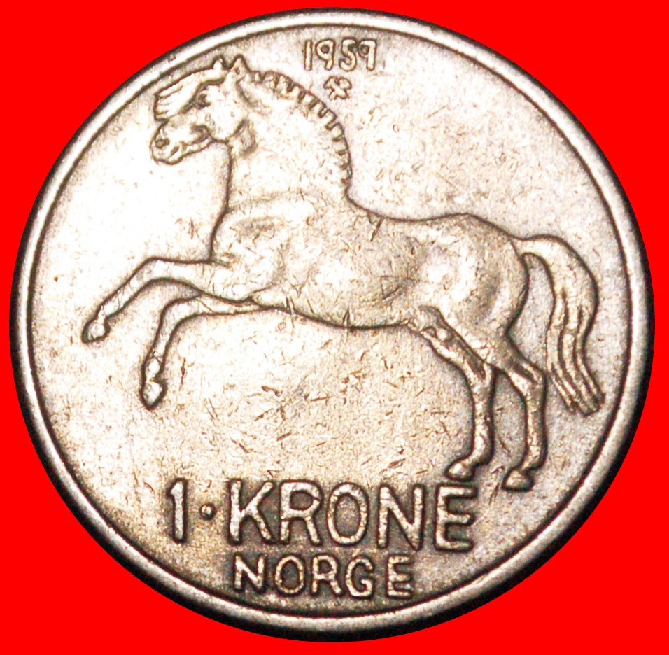  * PFERD (1958-1973): NORWEGEN ★ 1 KRONE 1959 UNGEWÖHNLICH! OLAV V. (1957-1991)★OHNE VORBEHALT!   