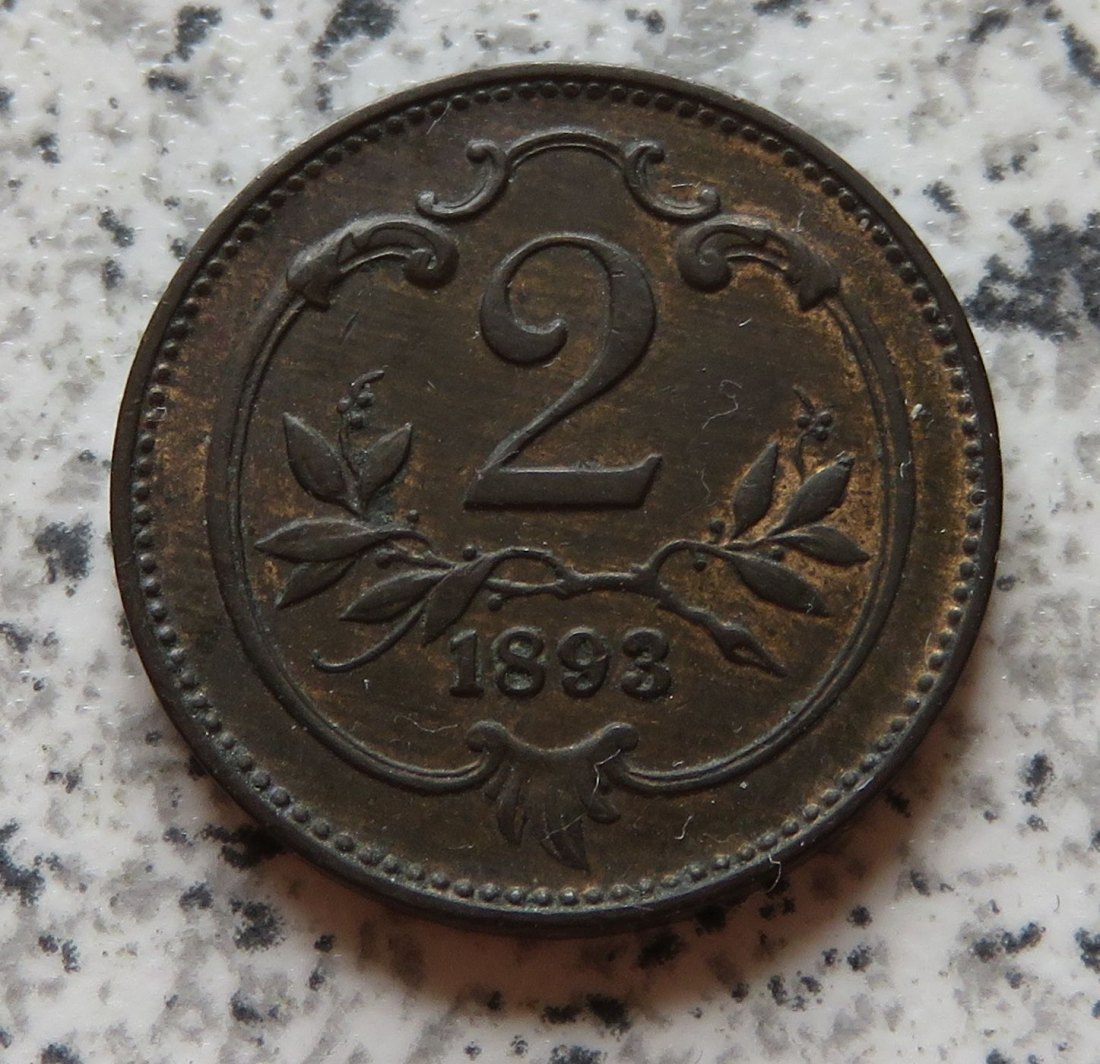  Österreich K & K 2 Heller 1893, besser   