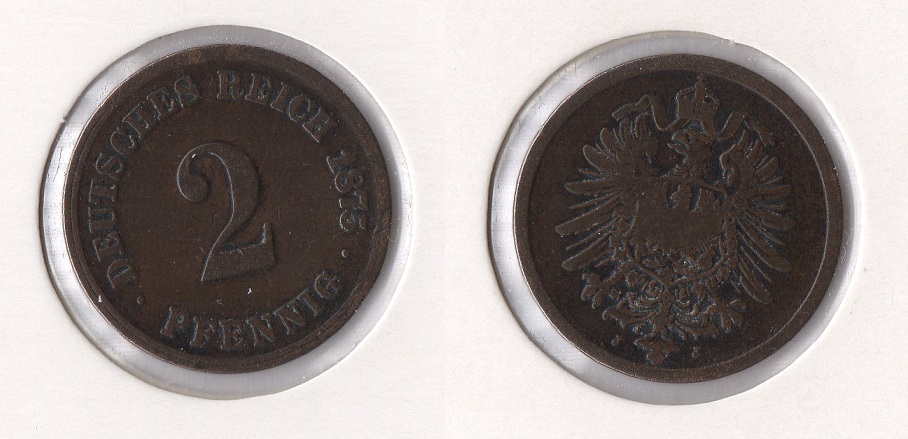  Kaiserreich 2 Pfennig 1875 -J- Sehr Schön Jaeger 2.   