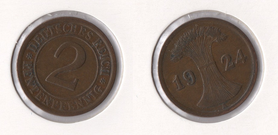  Weimarer Republik 2 Rentenpfennig 1924 -A- Jäger 307. sehr schön   