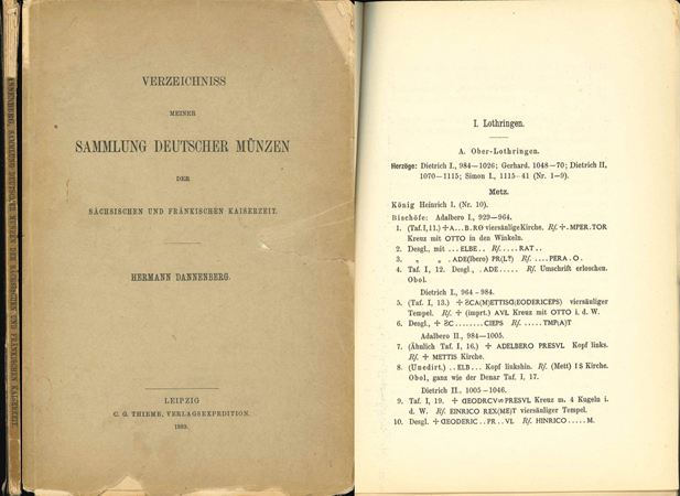  H. Dannenberg; Verzeichniss meiner Sammlung deutscher Münzen; Leipzig, 1889   