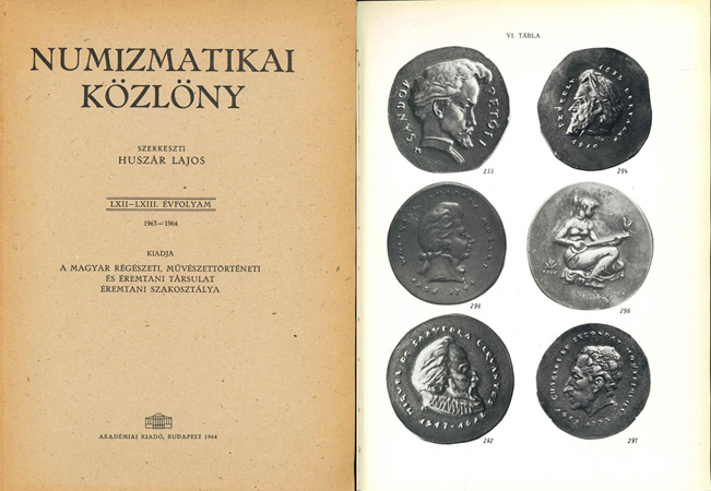  Huszar Lajos; Numismatikai Köslöny; LXII. - LXIII. Evfolyam 1963-1964; Budapest 1964   
