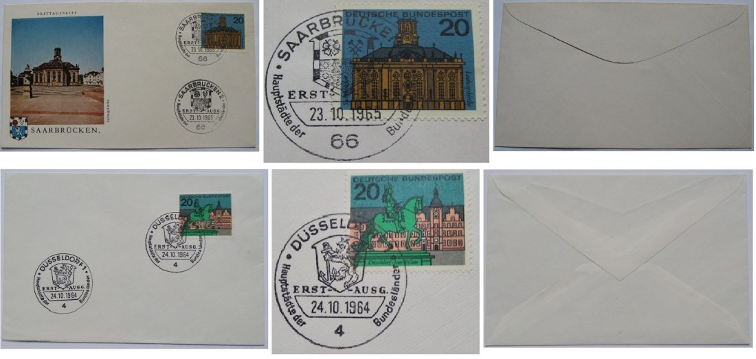  1964/1965, Germany, First Day Covers(2 pcs)+Mi DE 423/427 (Capitals of the federal states)   
