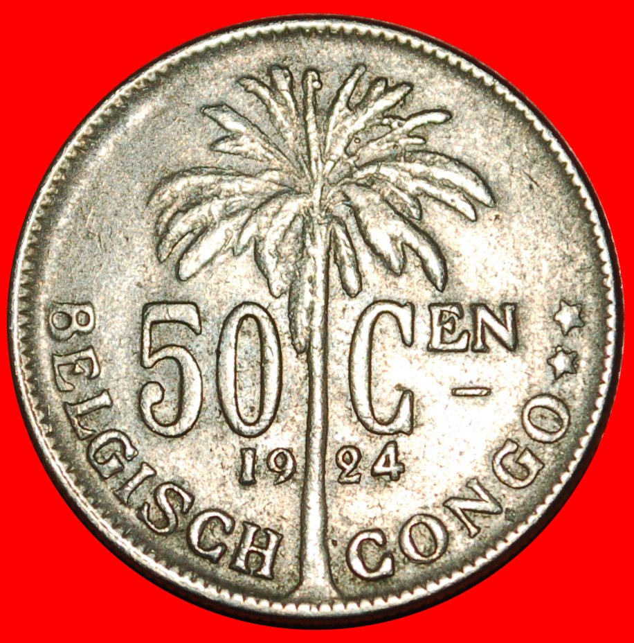  * BELGIEN (1921-1929): BELGISCHER KONGO ★ 50 CENTIME 1924! HOLLÄNDISCHE LEGENDE! OHNE VORBEHALT!   