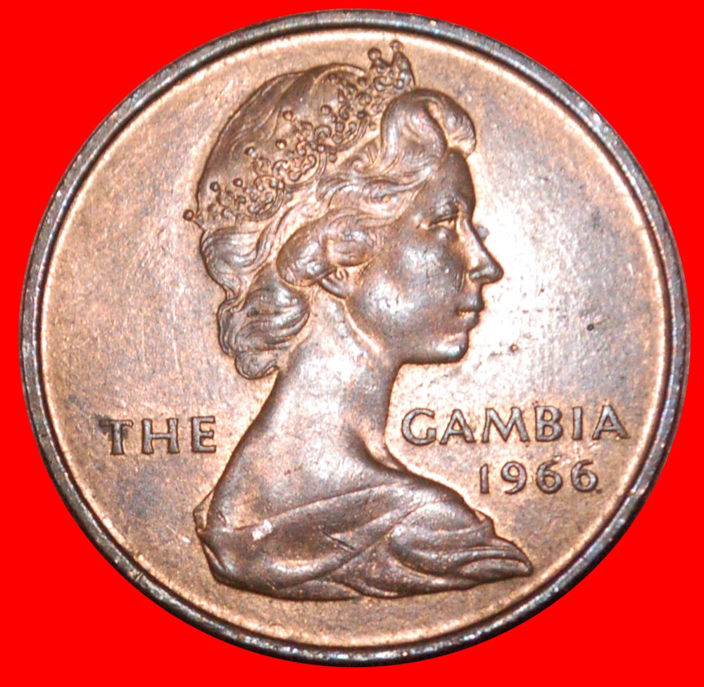  * GREAT BRITAIN: THE GAMBIA ★ 1 PENNY 1966 SHIP UNC MINT LUSTRE! LOW START ★ NO RESERVE!   