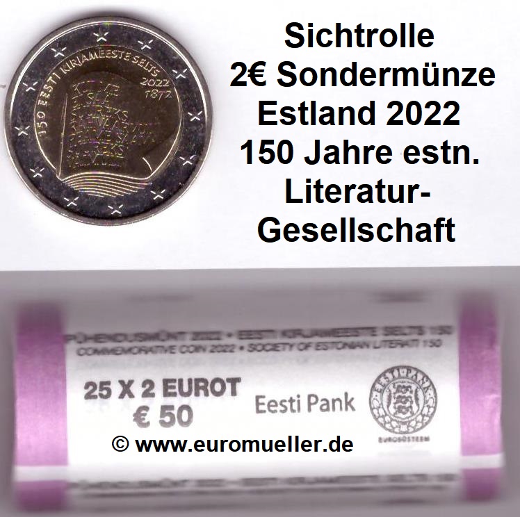 Estland Rolle...2 Euro Gedenkmünze 2022...Literatur Gesellschaft   