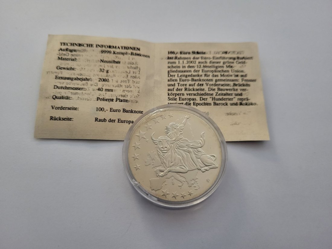  Medaille 100 Euro Banknoten Prägung Neusilber Spittalgold9800 /00   