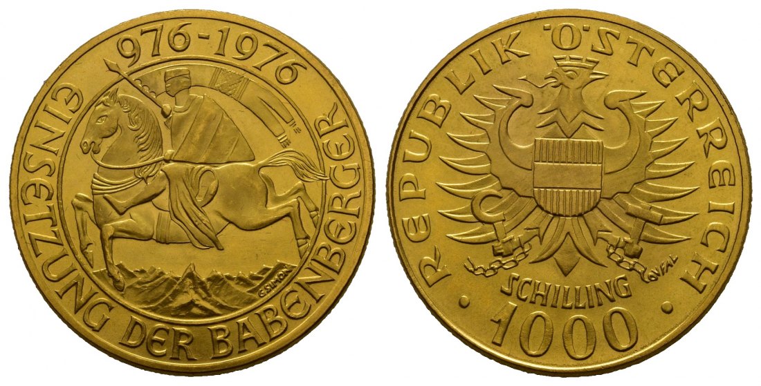 PEUS 8743 Österreich 12,15 g Feingold. Einsetzung der Babenberger 1000 Schilling GOLD 1976 Stempelglanz