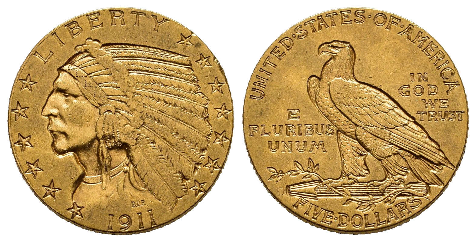 PEUS 8770 USA 7,52 g Feingold. Indian Head 5 Dollars GOLD 1911 S Sehr schön