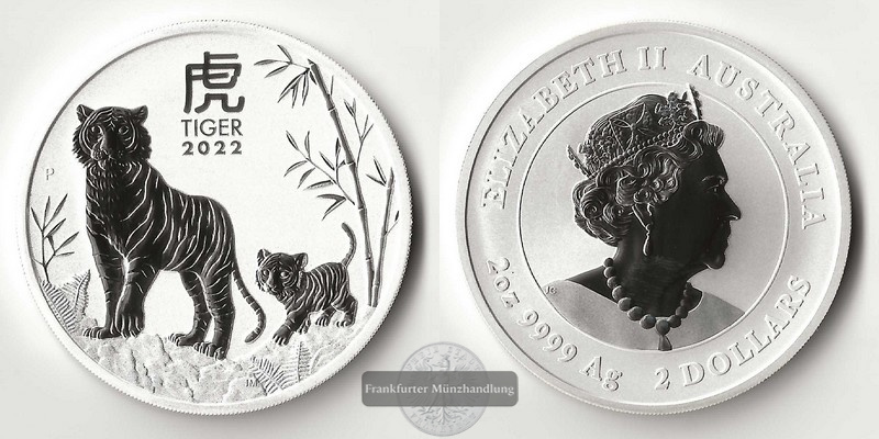  Australien  2 Dollar 2022 Jahr des Tigers  FM-Frankfurt Feinsilber: 62,22   