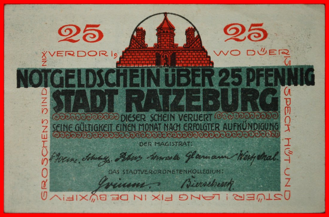  * SCHLESWIG-HOLSTEIN: DEUTSCHLAND RATZEBURG ★ 25 PFENNIGS 1121 (1921)! KNACKIG!★OHNE VORBEHALT!   