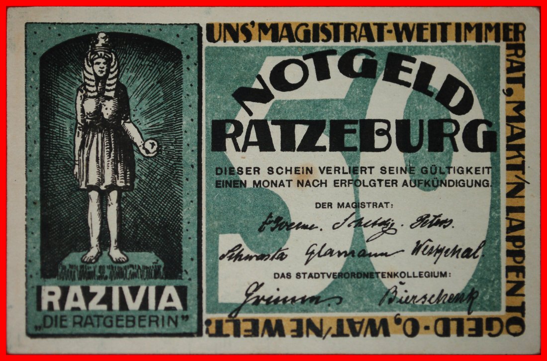  * SCHLESWIG-HOLSTEIN: GERMANY RATZEBURG★50 PFENNIGS (1921) RAZIVIA UNC CRISP★LOW START ★ NO RESERVE!   