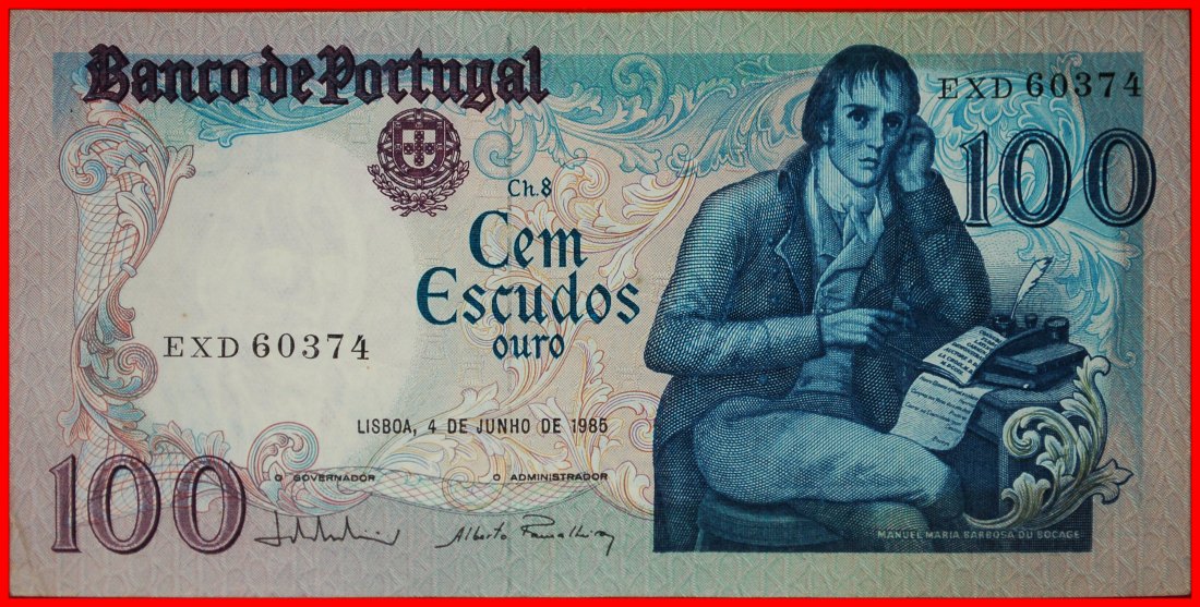  * ELMANO SADINO 1765-1805:PORTUGAL★100 ESCUDO 1985 UNGEWÖHNLICH★VERÖFFENTLICHT WERDEN★OHNE VORBEHALT   